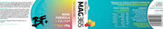 Supplement facts, barcode and ingredients list for MAG365 powder.