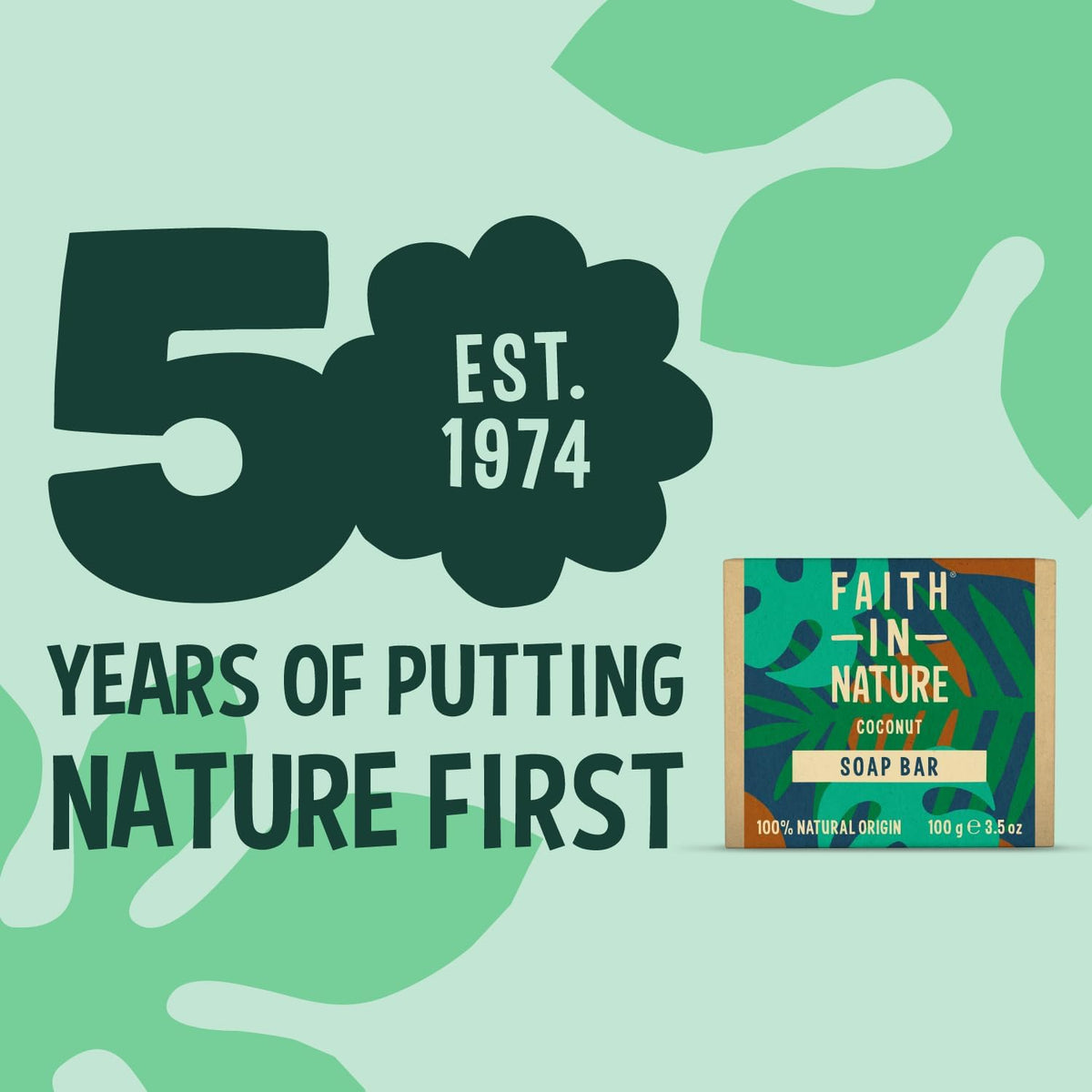 Faith In Nature Natural Coconut Vegan Bar Soap 6 × 100g cardboard packaging in hand washing use