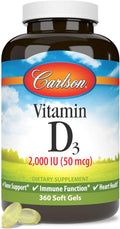 Cápsulas blandas de vitamina D3 Carlson 2000 UI - 360 unidades