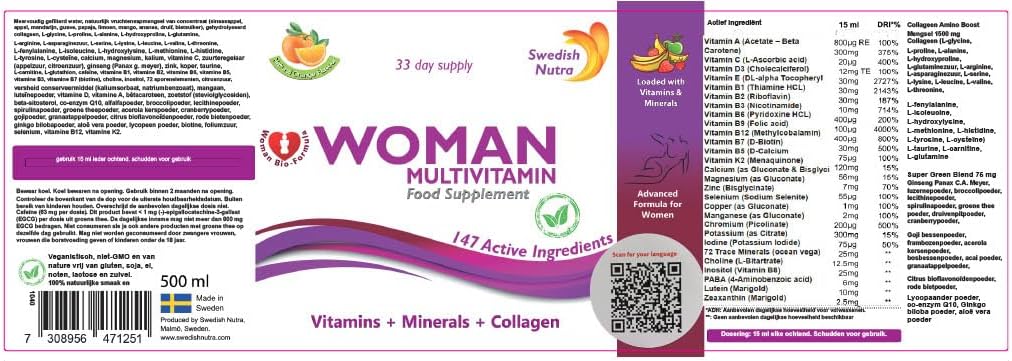 Barcode image: Swedish Nutra Women multivitamin liquid 500ml barcode packaging
