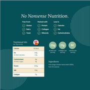 Supplement facts & ingredients image: Freja bone broth protein powder nutrition label pouch 300g