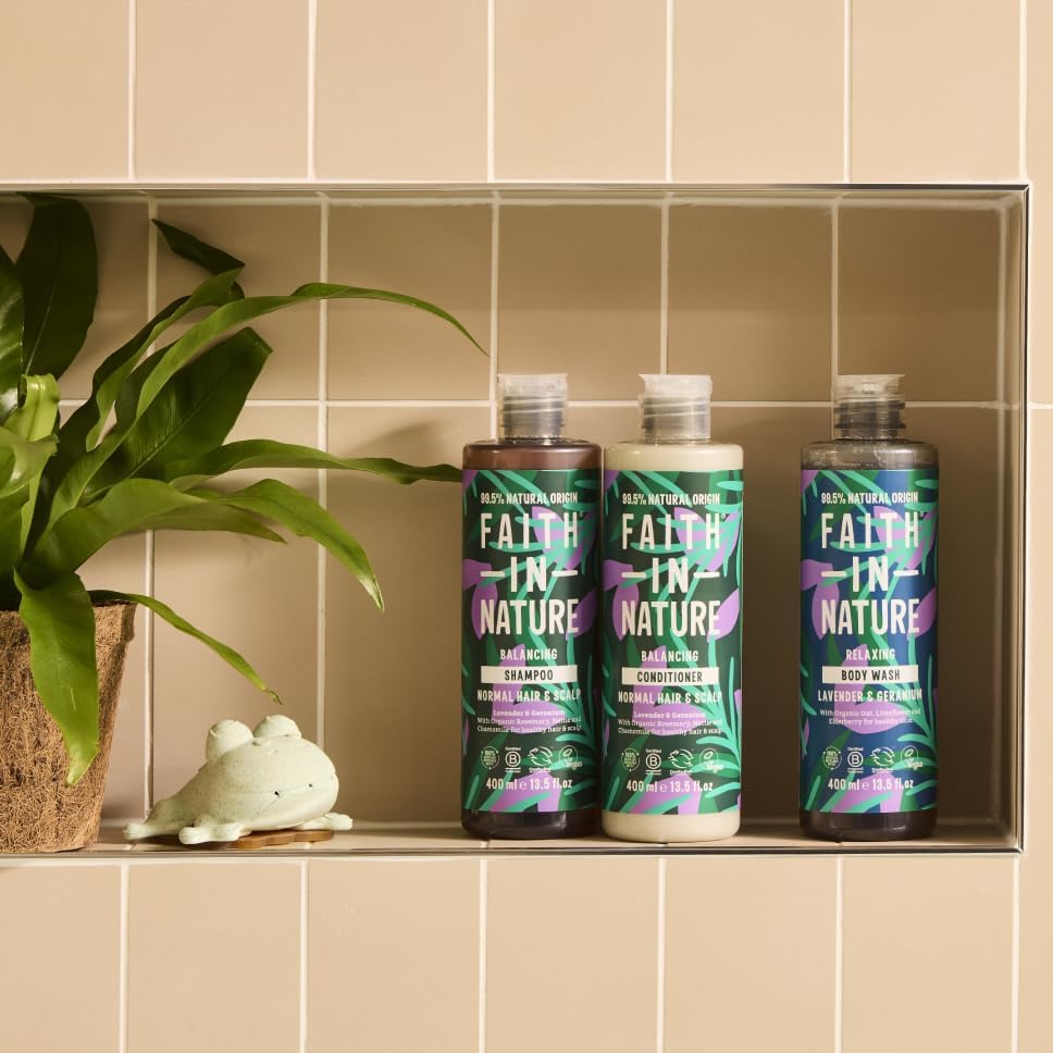 Faith In Nature Lavender & Geranium Balancing Conditioner, bottle packaging, lavender and geranium, 400ml, hair care