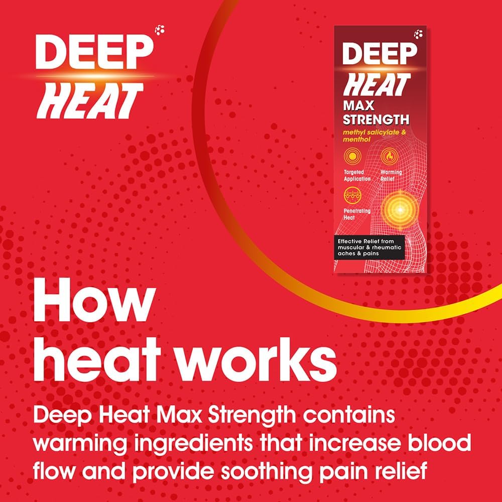 Deep Heat Max Strength Heat Rub Cream, tube and carton packaging, no flavour, 35g, topical application instructions