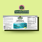 Nature’s Answer Liquid Norwegian Cod Liver Oil 480ml barcode image on a green background