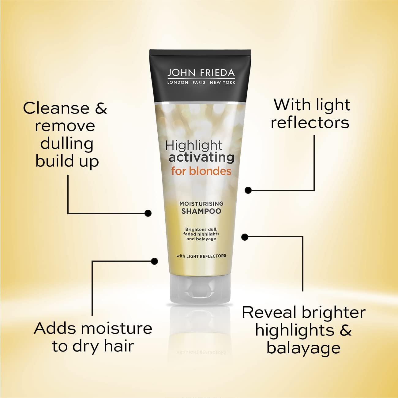 John Frieda Highlight Activating Moisturising Shampoo, tube packaging, sparkling citrus fragrance, 175ml, ingredients information