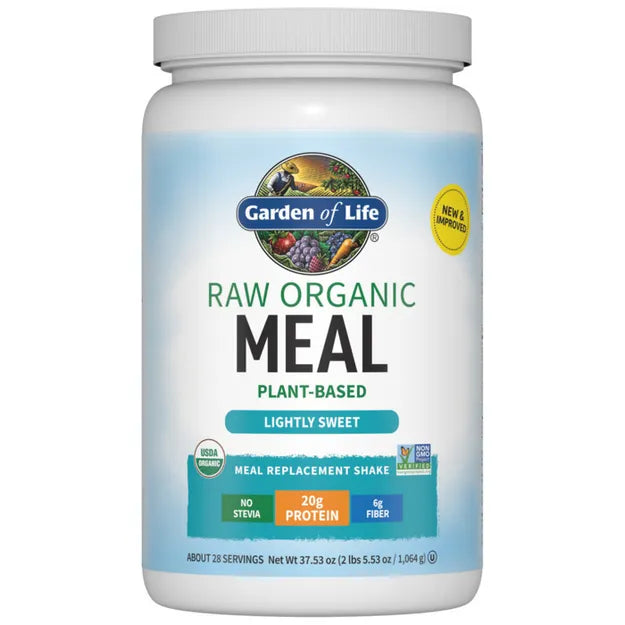 Garden of Life RAW Organic Meal Shake powder tub, Lightly Sweet flavour, 1064g.