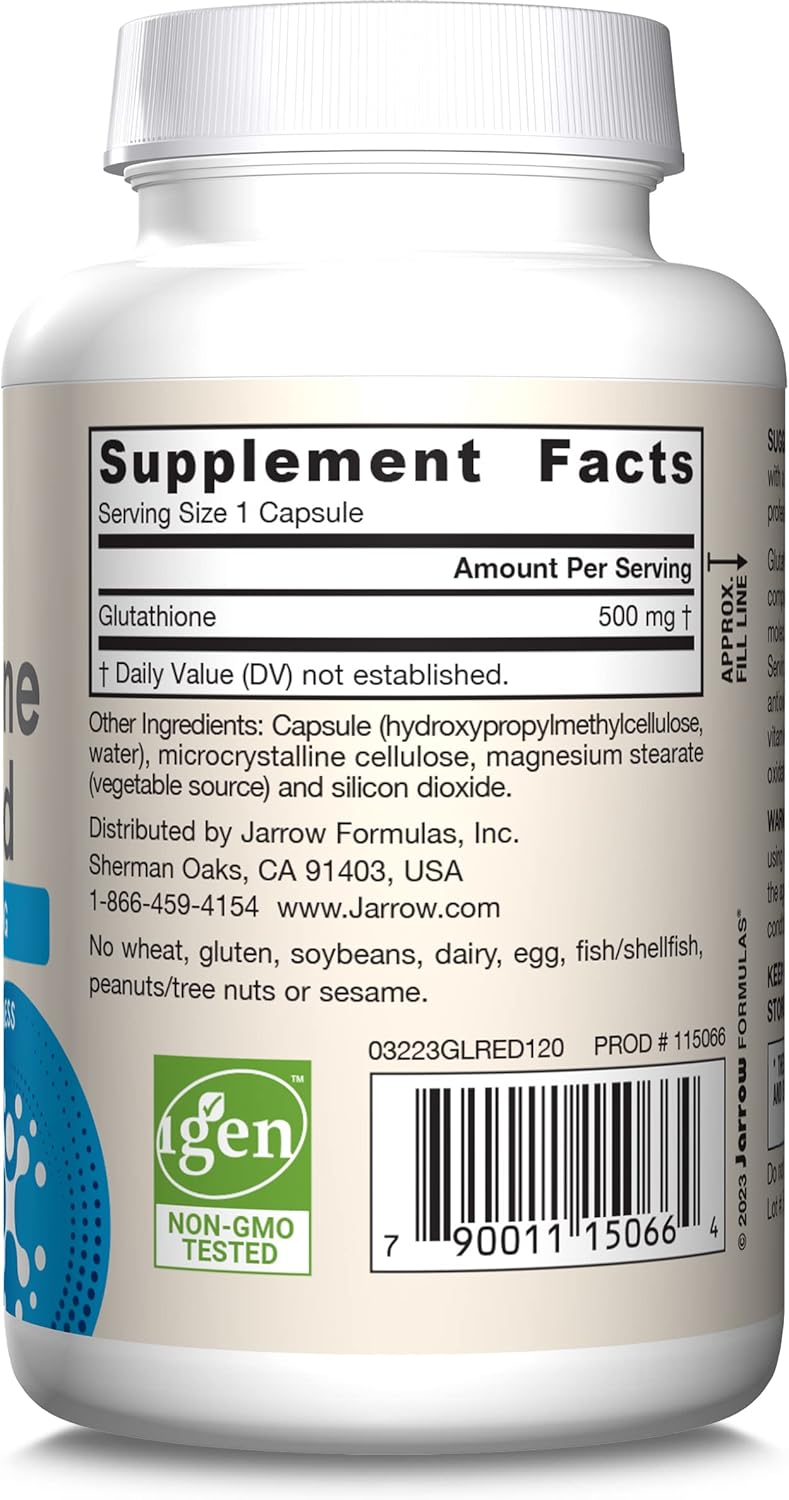 Jarrow Formulas Glutathione Reduced 500mg 120 Veggie Capsules barcode