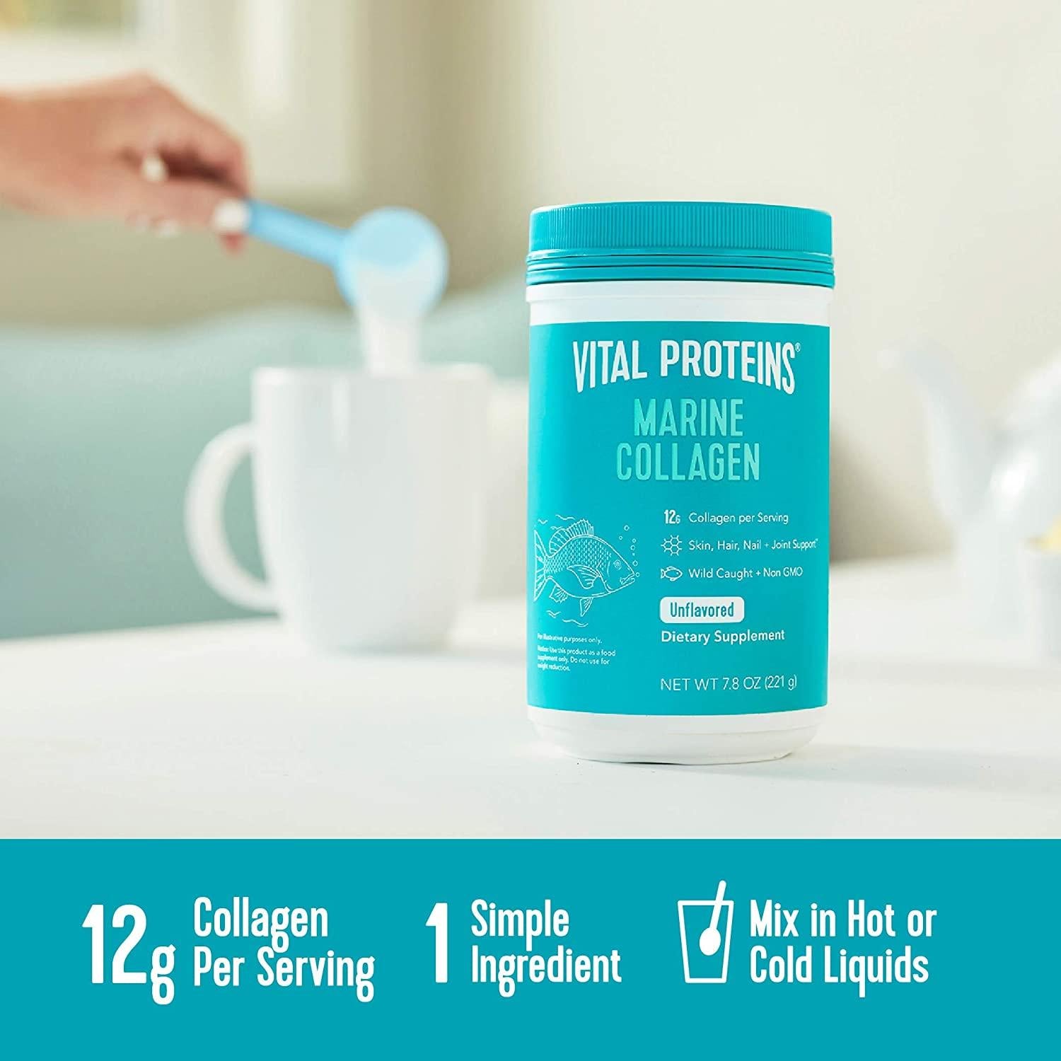 How to Use: Vital Proteins Marine Collagen Peptides powder unflavoured tub 221g usage instructions