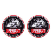 Front image: Uppercut Deluxe Pomade 100g jar strong hold high shine styling product 2 packs