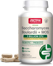 Front Image: Jarrow Formulas Saccharomyces Boulardii MOS probiotic capsules bottle 180 count 5 billion CFU