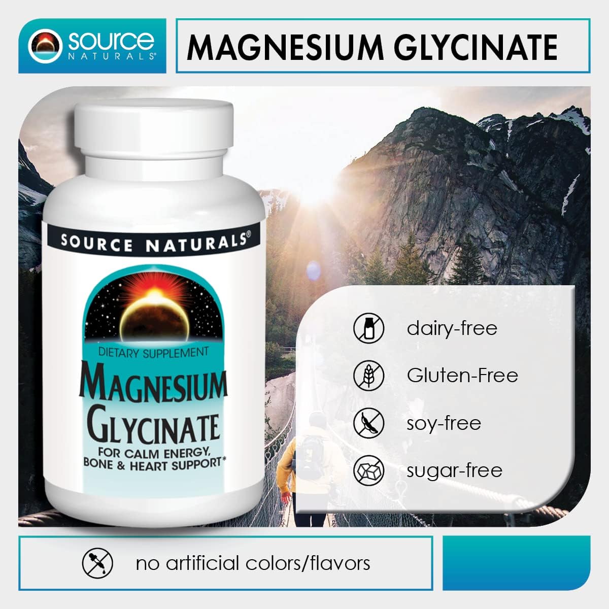 Source Naturals magnesium glycinate tablets daily use bottle 120 count