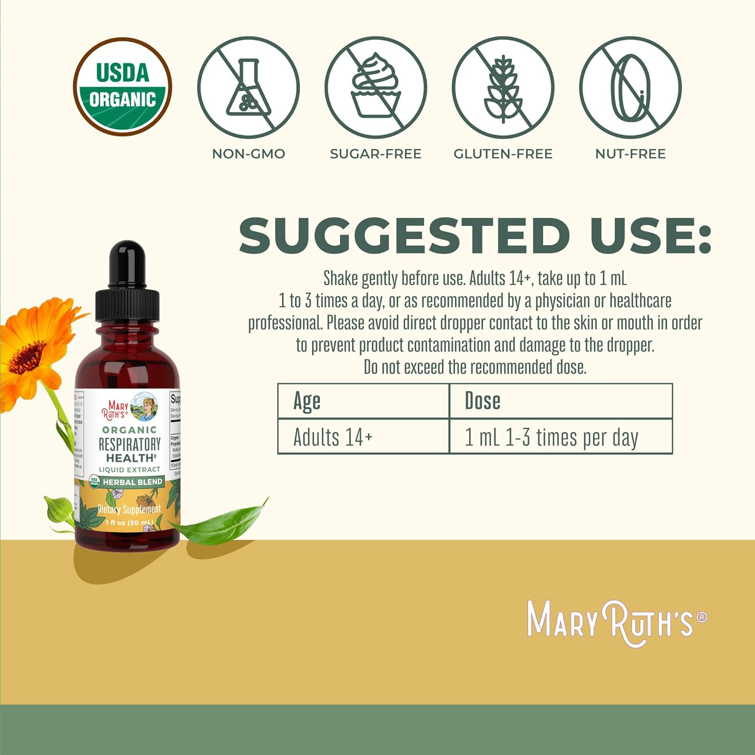 How to Use: MaryRuth’s Organic herbal blend liquid drops dropper serving botanical extract 30ml quantity