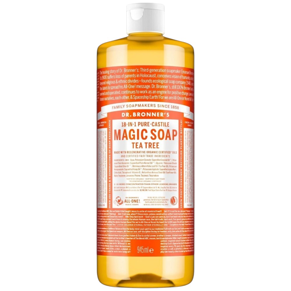 Dr. Bronner's Tea Tree Pure-Castile Liquid Soap 945ml bottle, tea tree scent, 945ml