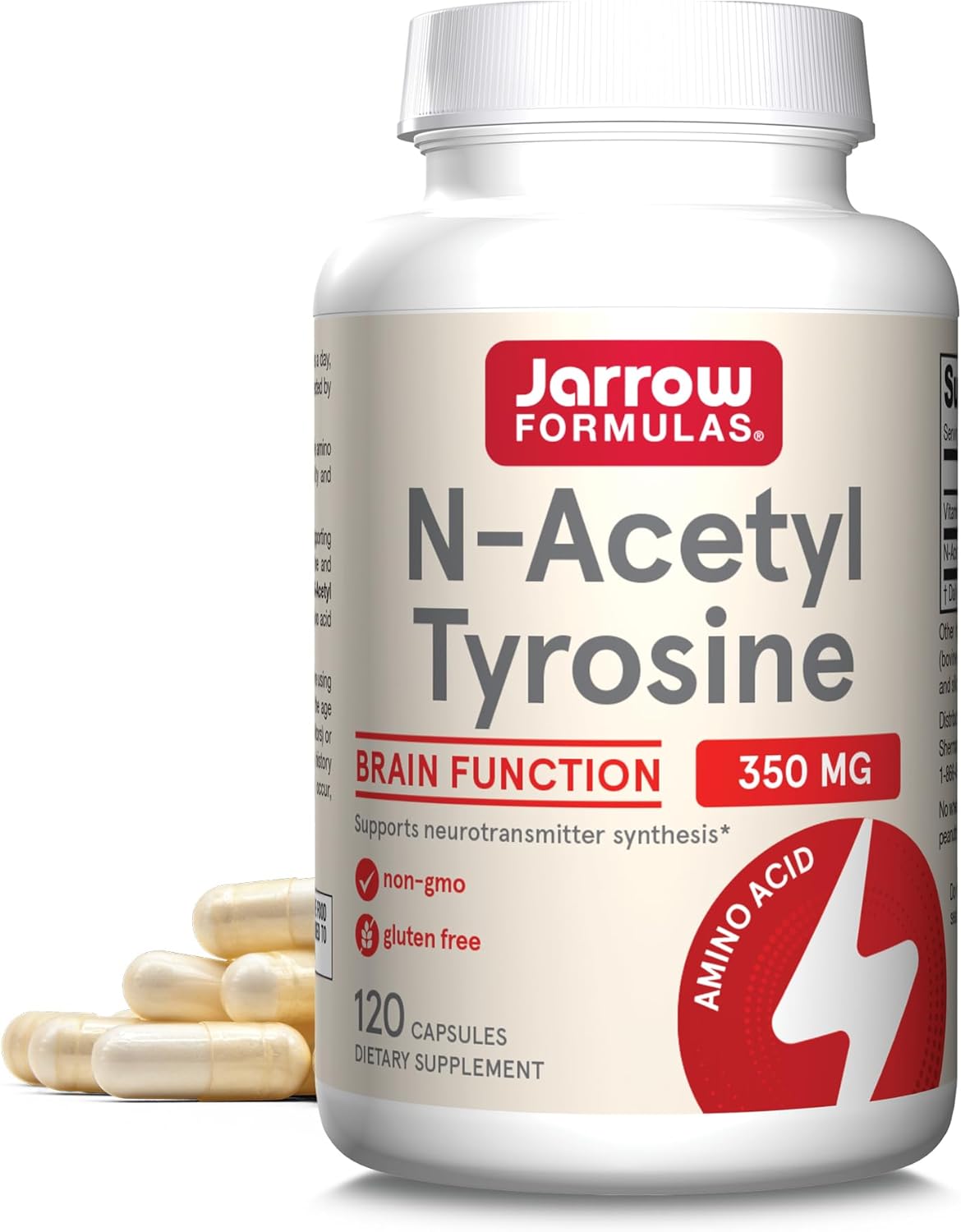 Jarrow Formulas N-Acetyl Tyrosine 350 mg Amino Acid Supplement – 120 Capsules bottle front view