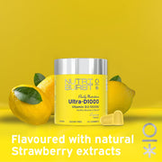 Nutriburst Ultra-D1000 Vitamin D3 K2 Gummies jar, lemon, 60 count.
