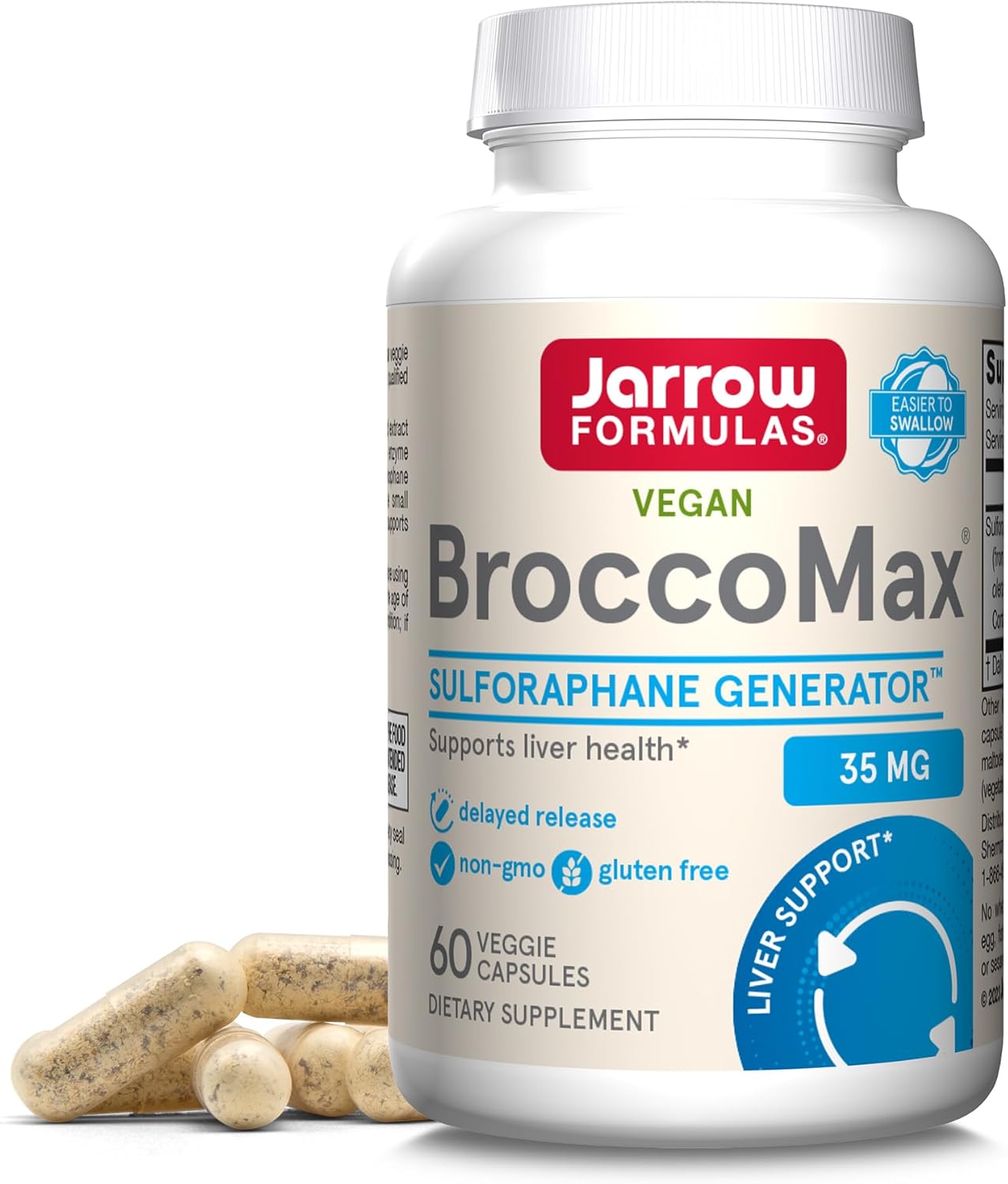 Front Image: Jarrow Formulas BroccoMax sulforaphane 35mg veggie capsules bottle 60 count