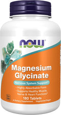 NOW Glicinato de Magnesio 200mg - Forma de Alta Absorción - 180 Tabletas Vegetales