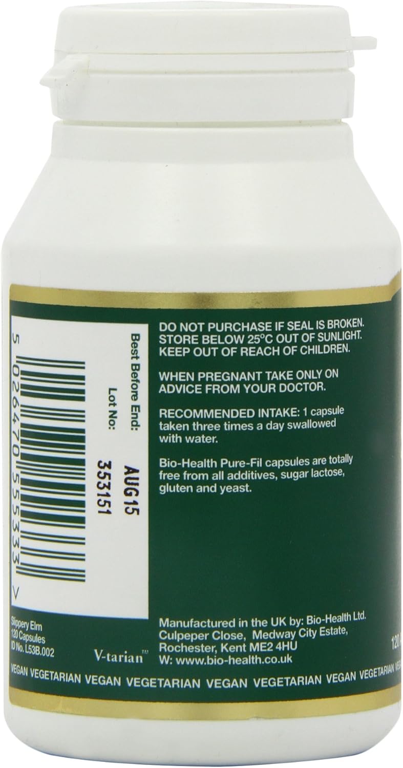 Bio-Health Slippery Elm supplement facts capsules 120 capsules