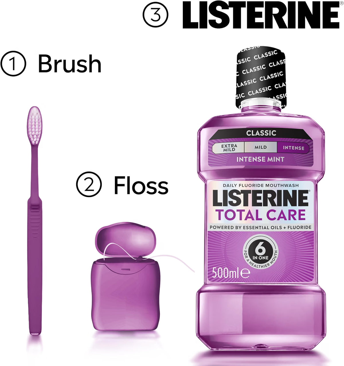 Listerine Total Care Intense Mint Mouthwash oral rinse bottle 500ml how to use