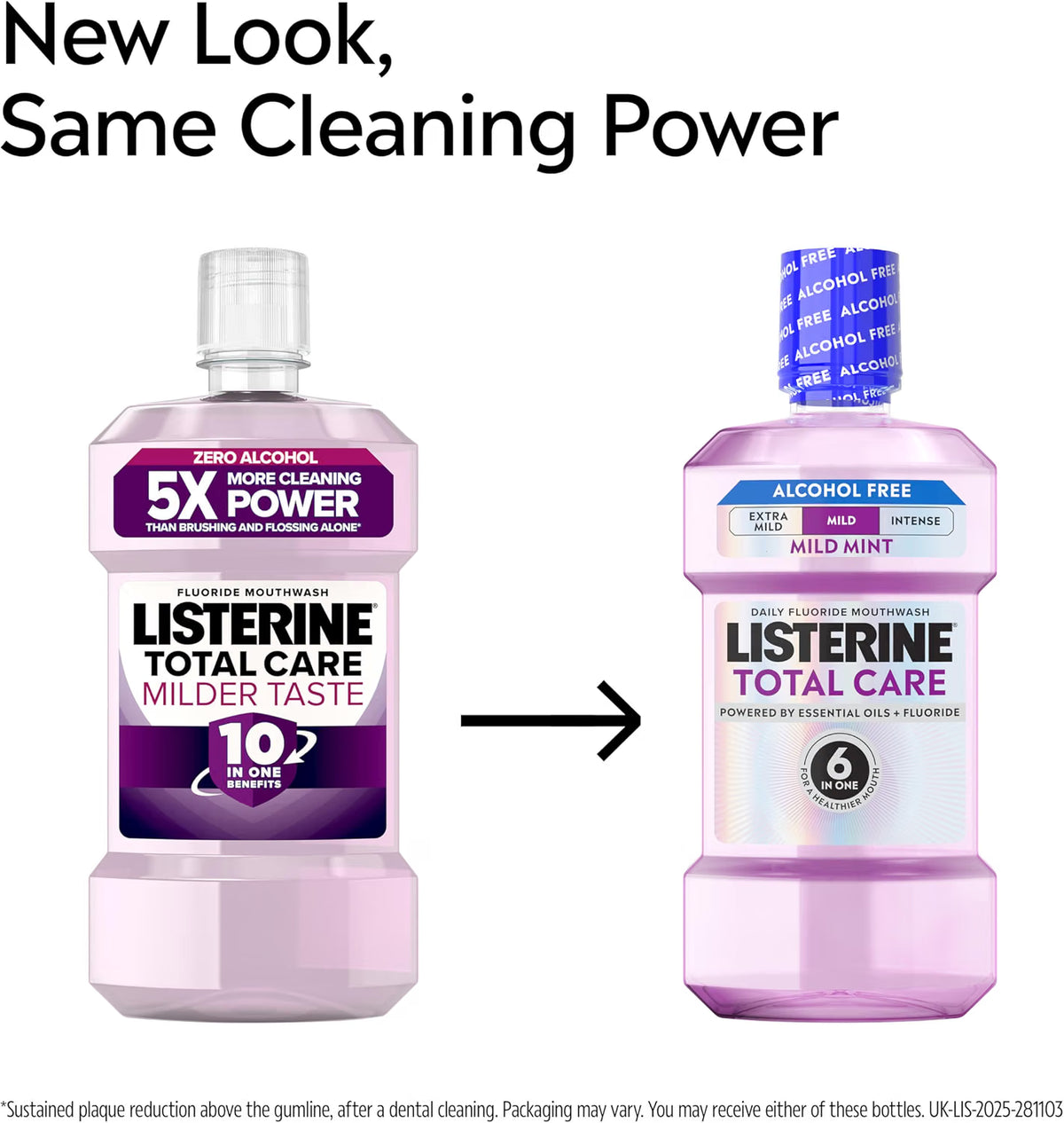Listerine Total Care Alcohol Free Mild Mint Mouthwash oral rinse bottle 500ml new look