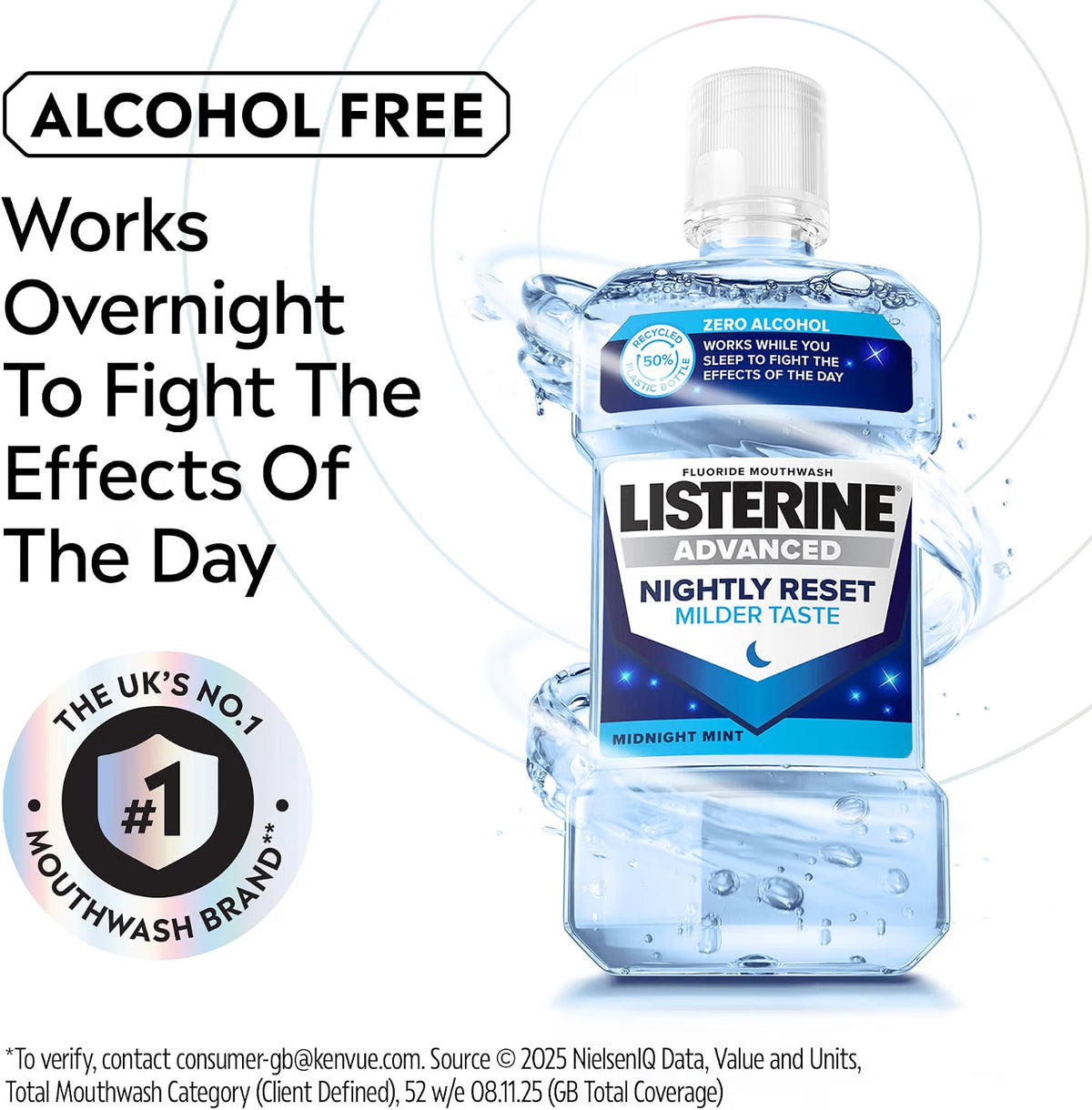 Listerine Advanced Nightly Reset Midnight Mint Mouthwash zero alcohol oral rinse bottle 500ml