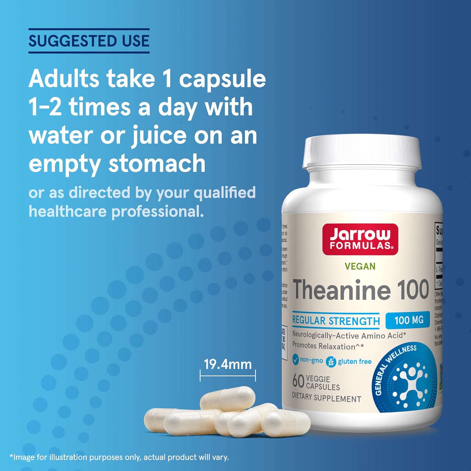 How to Use Image: Jarrow Formulas l theanine 100mg veggie capsules 60 count usage instructions empty stomach