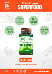 The Good Guru Organic Green Superfood - Blend of 18 Plants, 90 Capsules