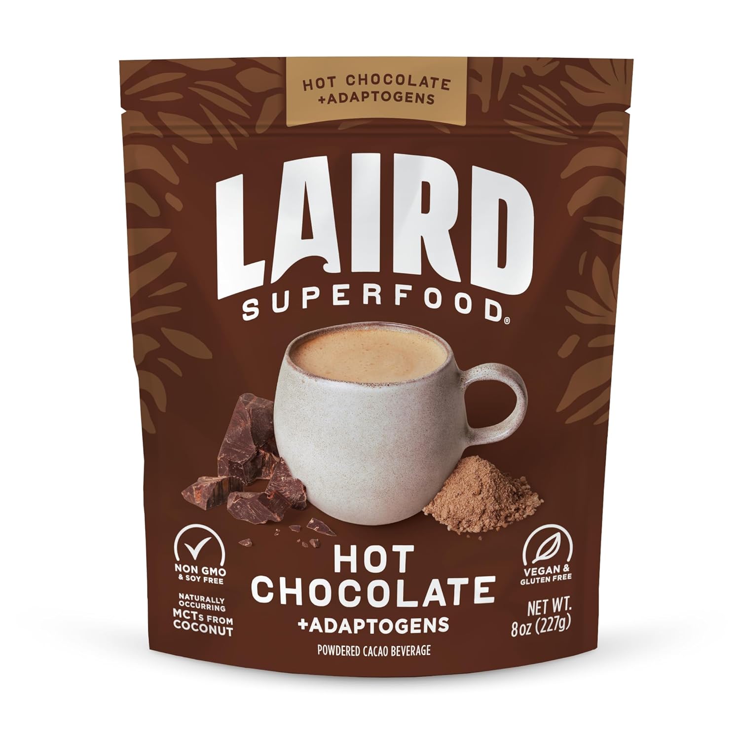 Laird Superfood hot chocolate with mushrooms front pack 227g on white background