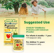 ChildLife Essentials ChildBiotics probiotic powder usage instructions kids orange 34.5g