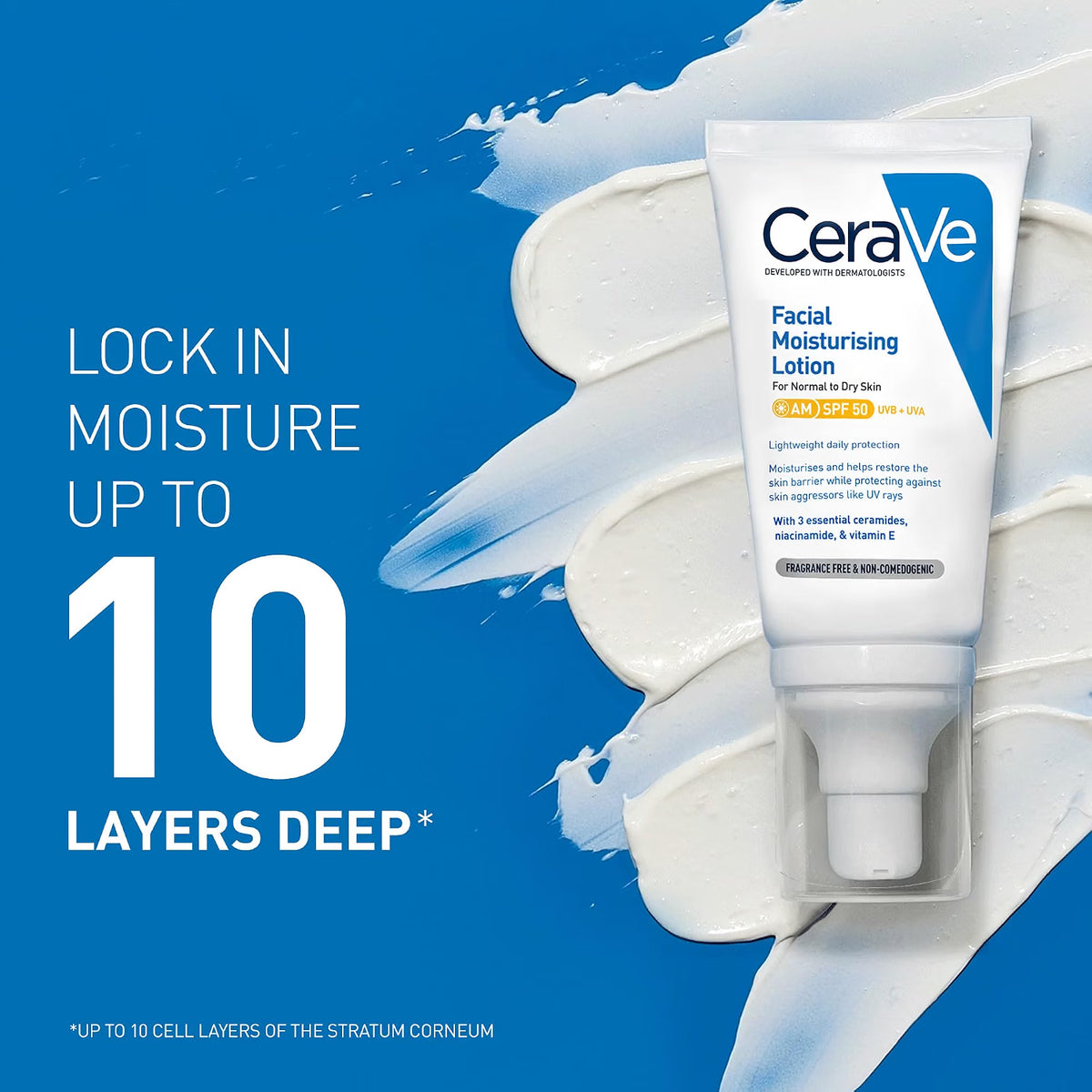 CeraVe Facial Moisturising Lotion AM SPF50 facial moisturiser 52ml skincare use