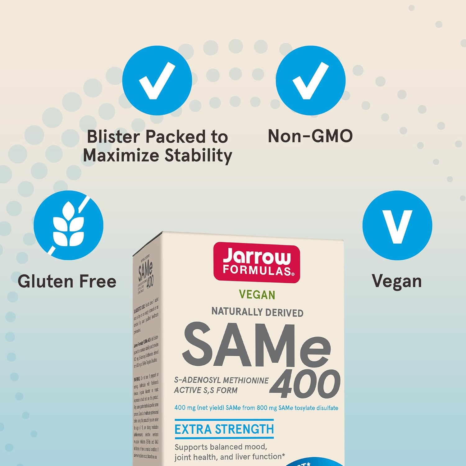 Jarrow Formulas SAMe 400mg Enteric-Coated Tablets