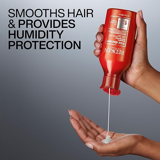 Redken Frizz Dismiss Shampoo bottle, sulfate-free, formulation.