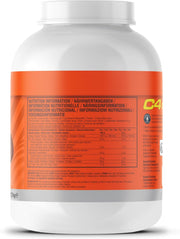Back of protein tub showing nutrition facts and ingredient list.