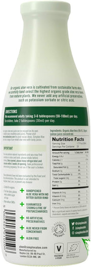 Supplement Facts Image: Simplee Aloe ingredients organic aloe vera juice 1L packaging