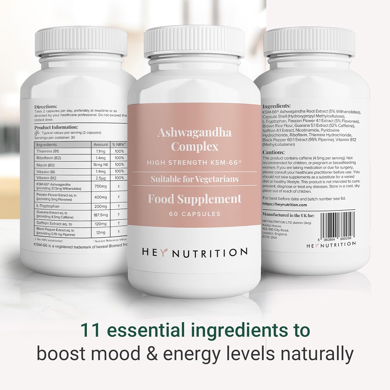 Hey Nutrition Ashwagandha Complex 750mg KSM-66 - 60 Capsules
