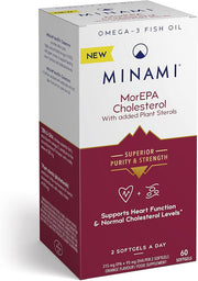 Minami MorEPA with Plant Sterols and Omega-3 softgels box, 60 count.