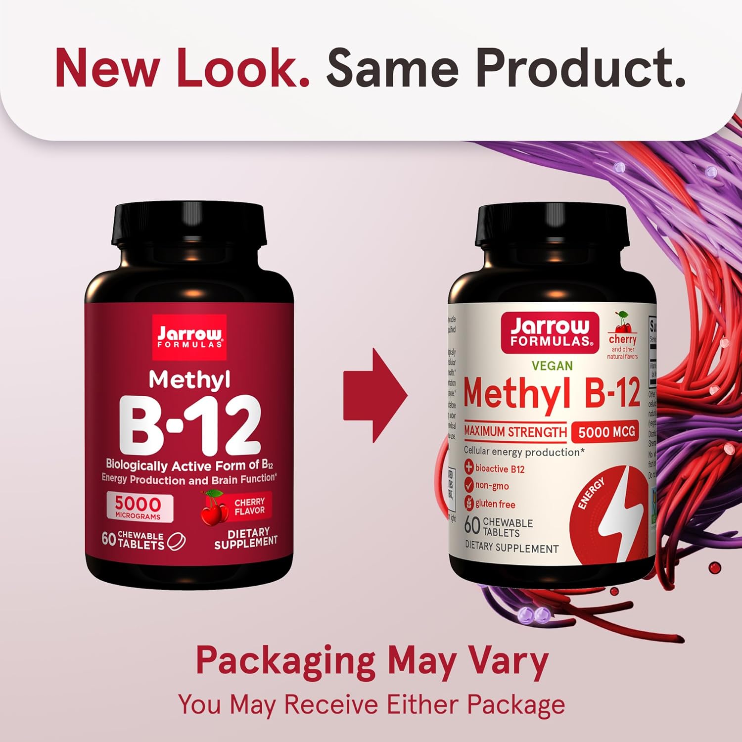 Jarrow Formulas Methyl B-12 5000mcg Chewable Tablets new look