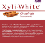 NOW Solutions XyliWhite Cinnafresh Toothpaste Gel 181g packaging showing ingredients and product information