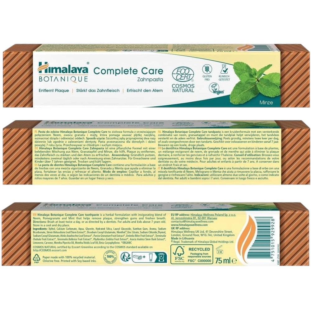 Himalaya Botanique Complete Care Mint Toothpaste 75ml carton barcode image