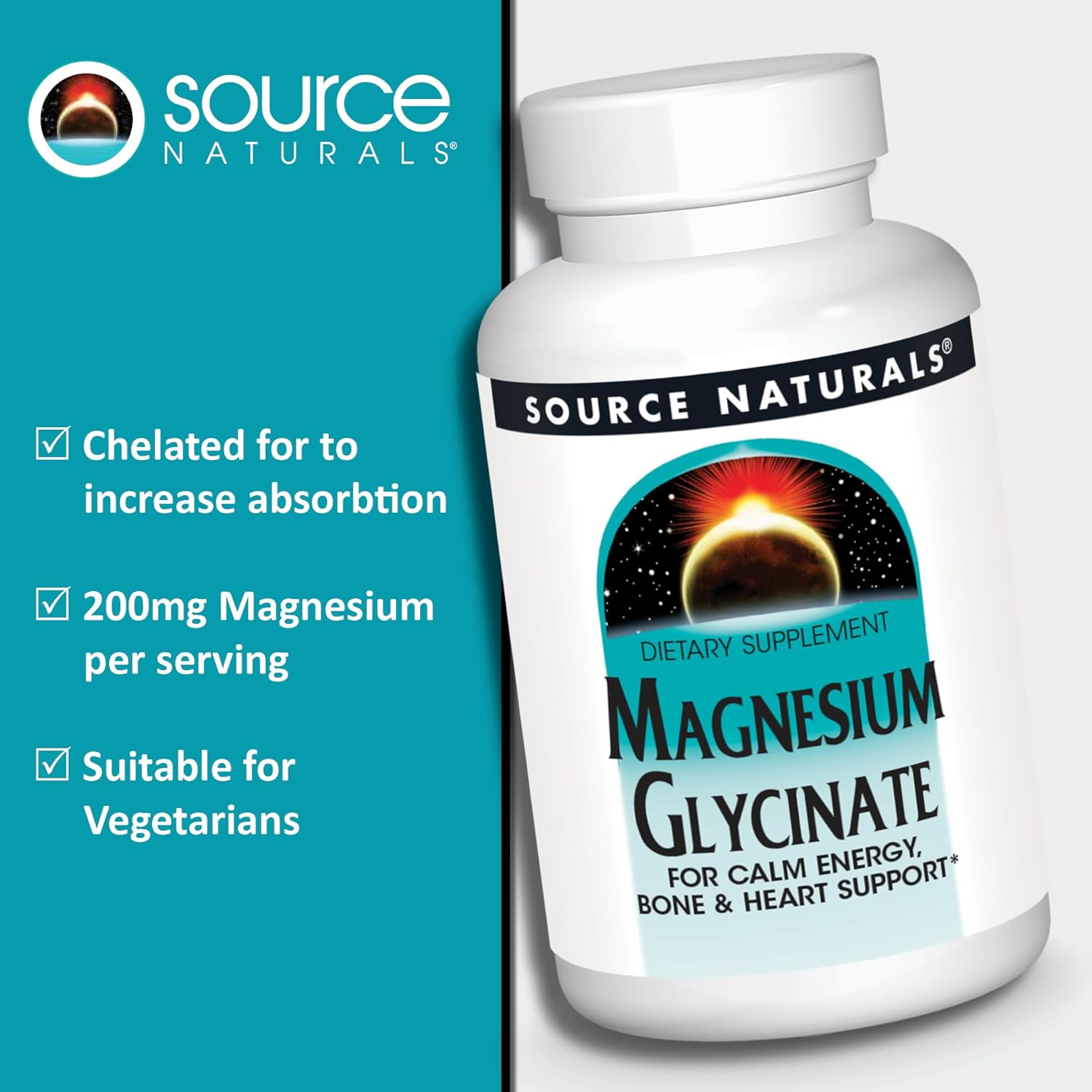 Source Naturals magnesium glycinate tablets daily use bottle 120 count