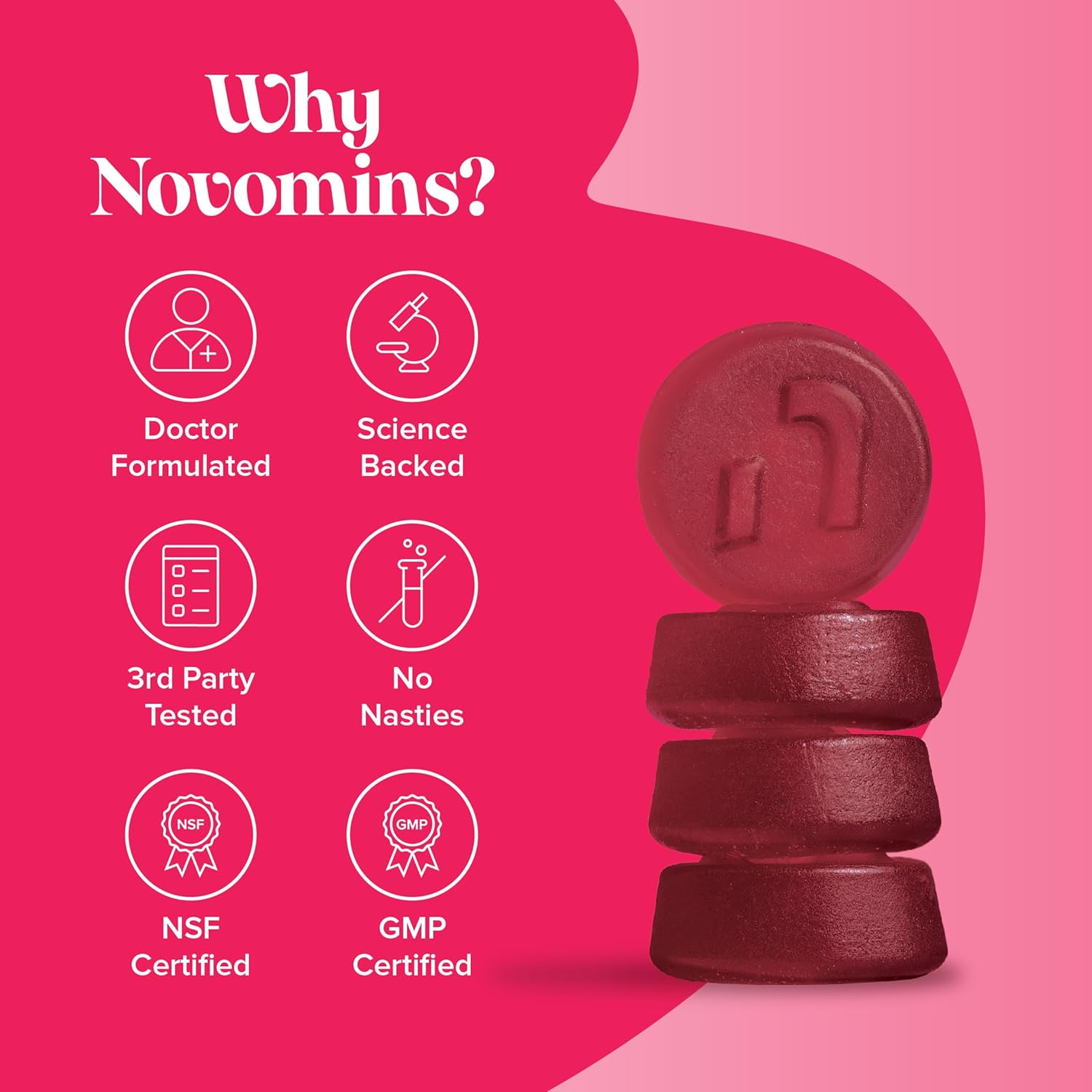 Novomins Multivitamin Gummies Peach 60 Count vegan gummies supplement close up