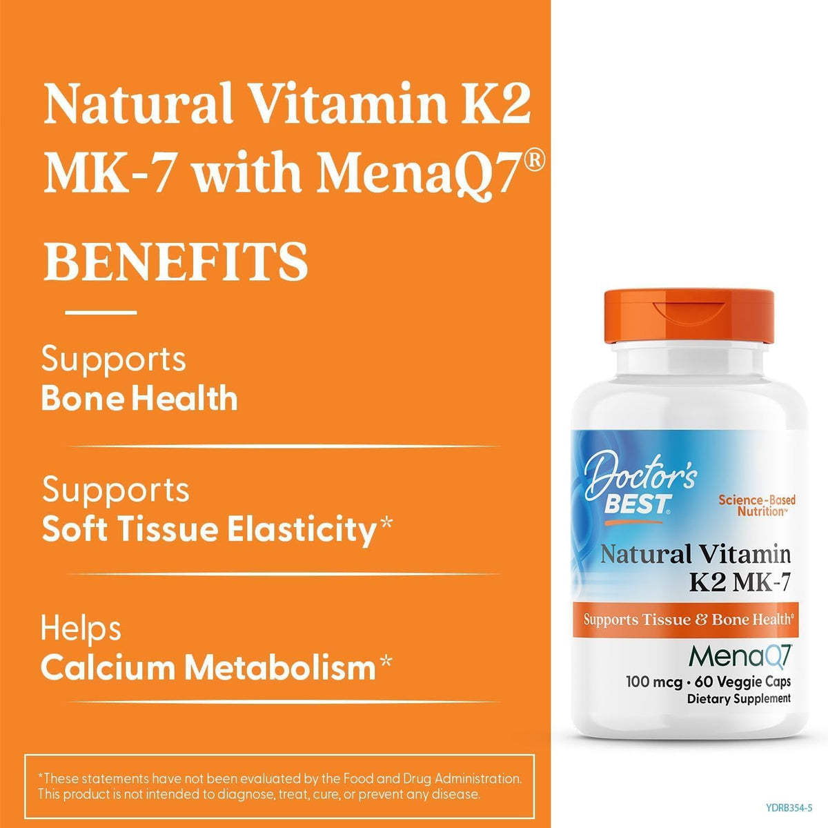 Doctor's Best Vitamina K2 Natural MK-7 con MenaQ7, 100 mcg, 60 Cápsulas Vegetarianas