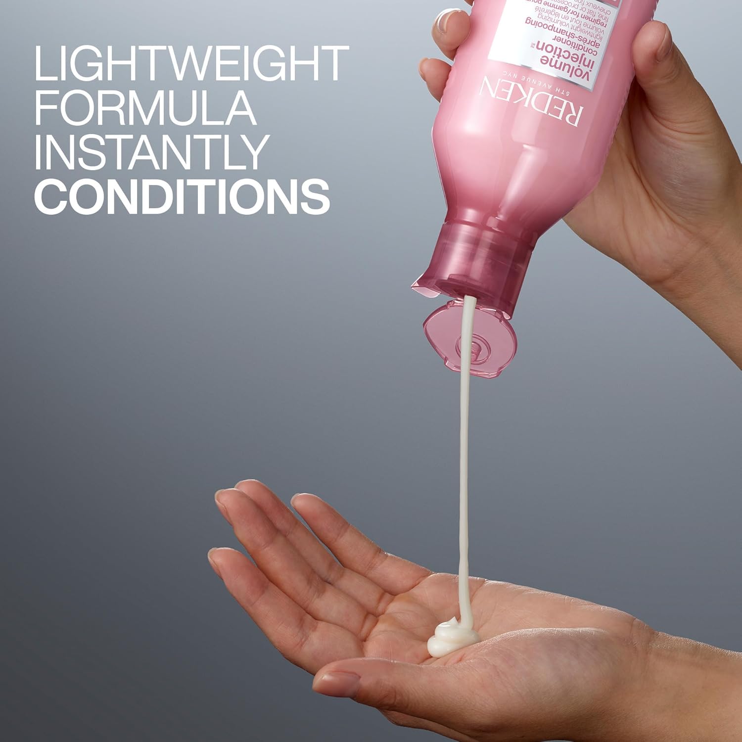 Redken Volume Injection Conditioner for fine hair, 1000ml bottle, formulation.