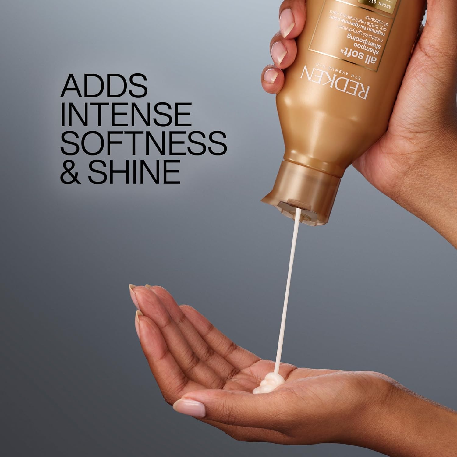 Redken All Soft Shampoo bottle with Argan Oil, 1000ml, formulation.