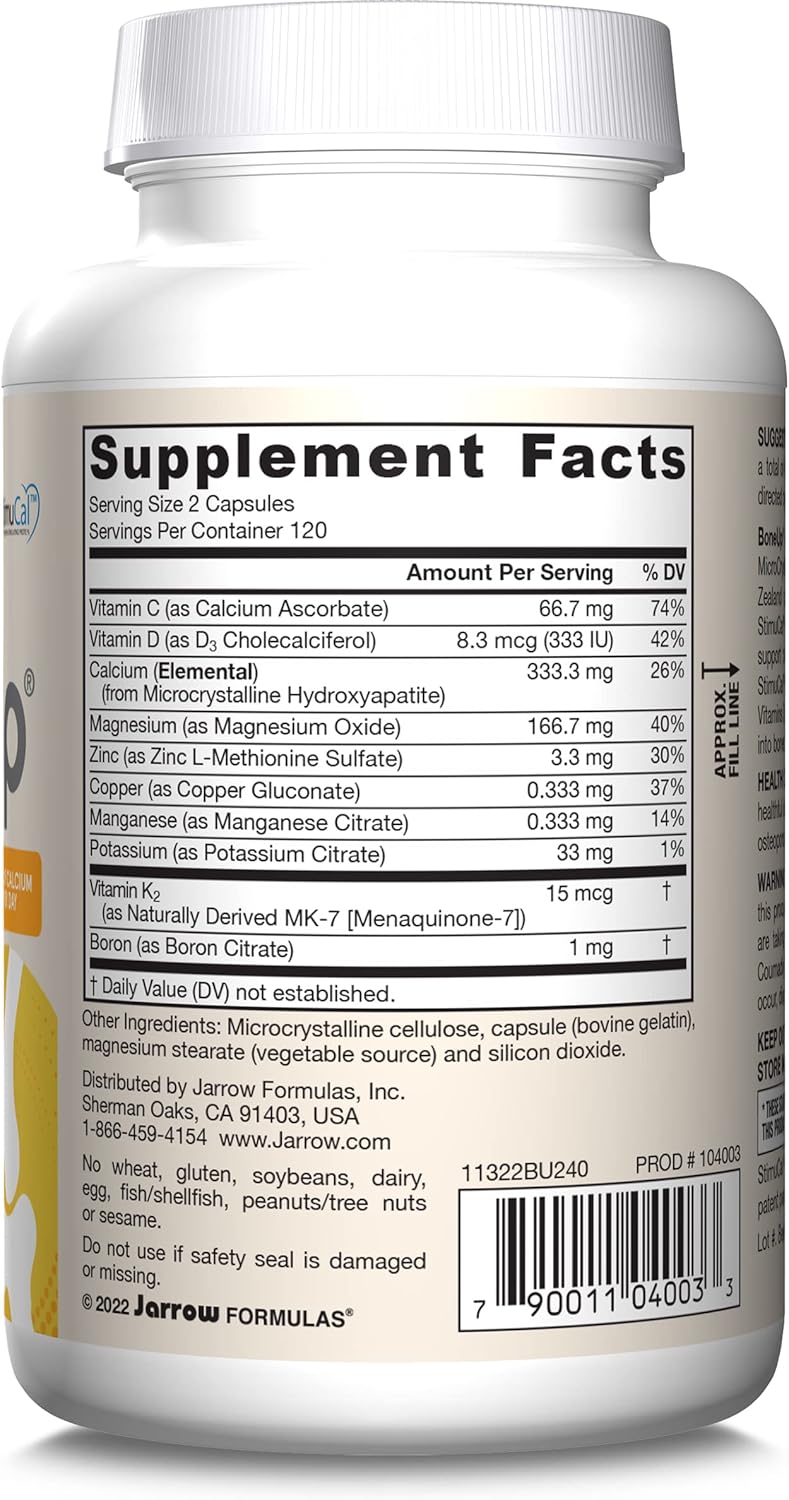 Jarrow Formulas BoneUp 1000 mg Calcio D3 K2 Cápsulas