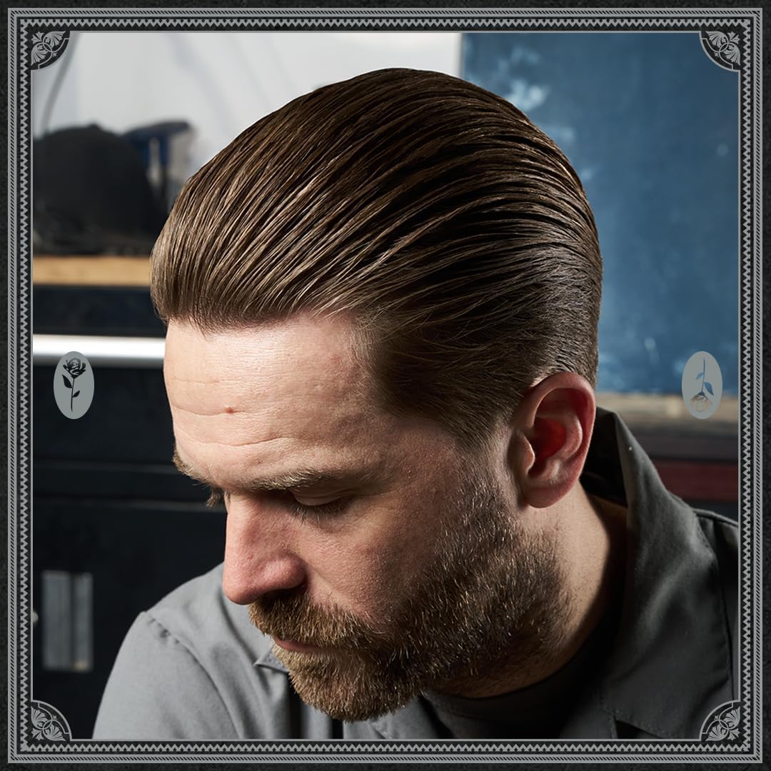 Lifestyle/use image: Uppercut Deluxe Resin and Rose Pomade 100g classic men hairstyle styling routine