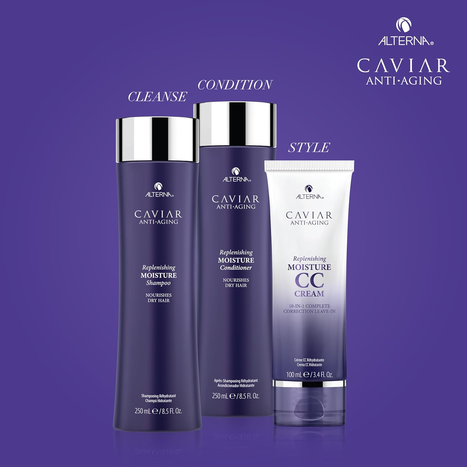 Alterna CAVIAR Replenishing Moisture CC Cream 10-in-1 Hair Treatment variants.