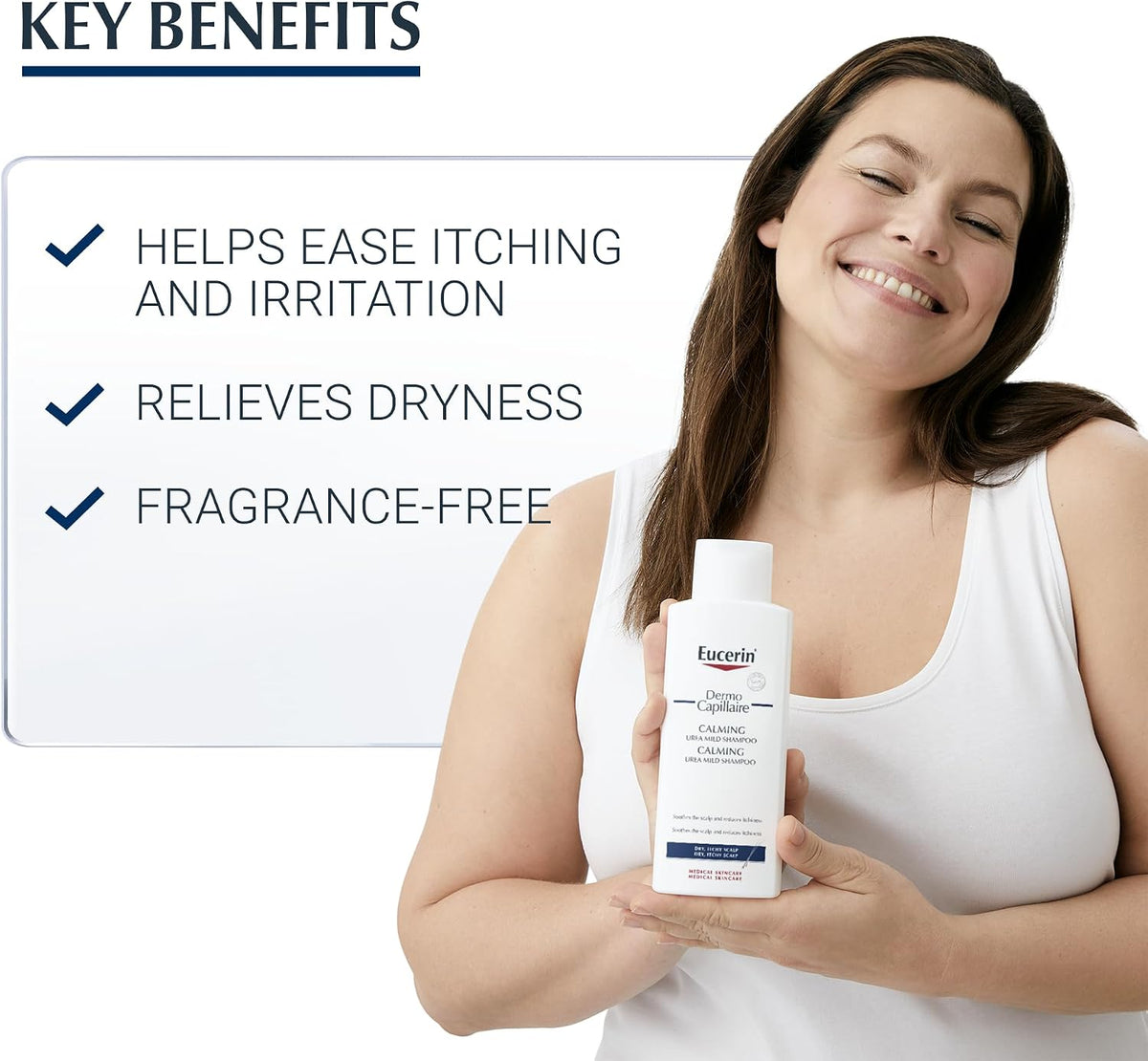 Eucerin DermoCapillaire Calming Urea Mild Shampoo fragrance-free 250ml bottle lifestyle use image