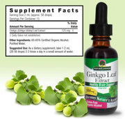 Nature’s Answer Ginkgo Biloba liquid extract supplement facts 30ml bottle