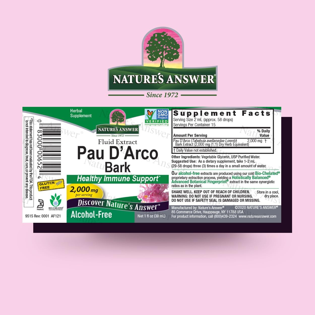 Nature’s Answer Pau D’Arco alcohol-free bark extract 30ml barcode